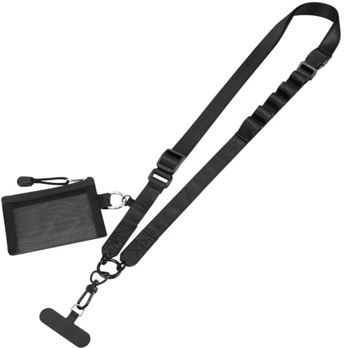 TiMOVO Clip and Go Phone Strap with Wallet, Phone Lanyard Crossbody with Zippered Pouch Adjustable Strap for Phones, Black