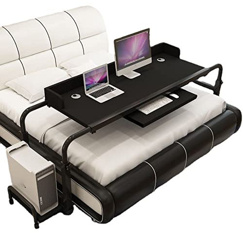 Table de lit mobile avec roulettes et plateau inclinable pour ordinateur, poste de travail debout et plateau de nourriture – Idéal au-dessus d'une table de fauteuil roulant pour la maison ou l'hôpital