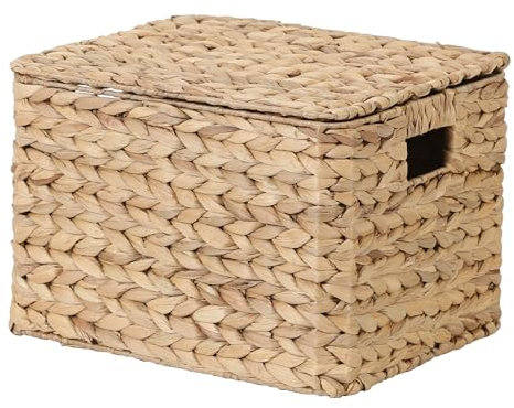 Casa Moro rechteckiger Aufbewahrungskorb mit Deckel Aufbewahrungsbox Handgeflochtene Kiste Seegras Bad Kleiderschrank Skandi Boho Natur TABEA M IN110