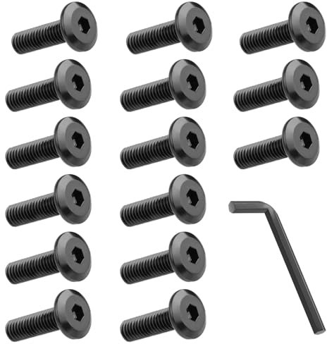HOTUT Tornillos de cabeza plana M8 x 25, 15 unidades con llave hexagonal, hexágono interior, óxido negro, rosca completa, tornillos hexagonales con llave Allen