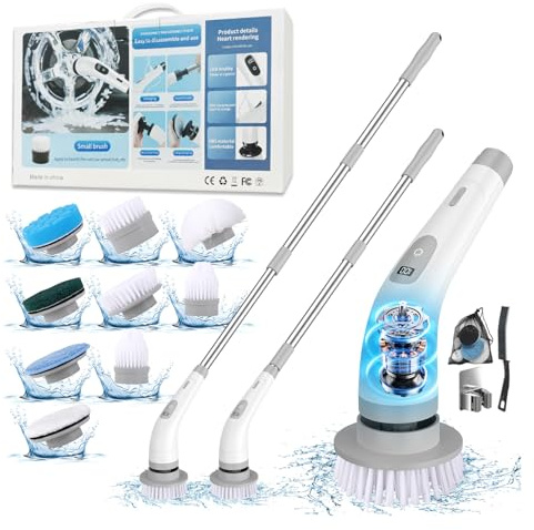 SZMDLX 𝟐𝟎𝟐𝟔 𝐍𝐞𝐰 Reinigungsbürste Elektrisch,12 in 1 Electric Cleaning Brush Scheuersauger mit 6 Austauschbaren Bürstenköpfen, 2-Gang, Leichte Elektrische Reinigungsbürste Haushalt ﻿