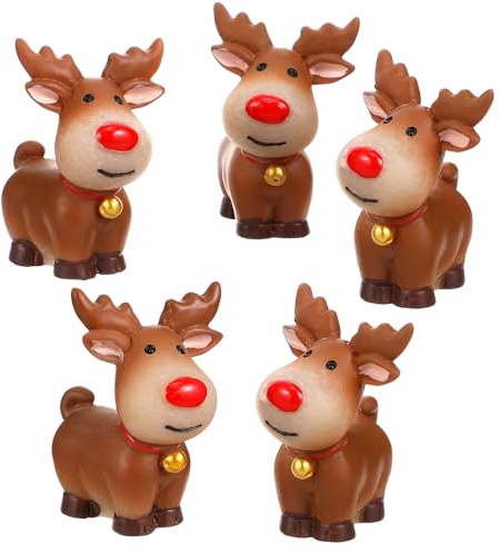 Healeved 5 Stück Weihnachts-Elch-Desktop-Dekoration Weihnachtliche Miniatur-Hirschfiguren Kreative Elch-Statue Mikro-Landschafts-Desktop-Dekoration -Dekorationen Aus Harz Für