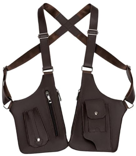 Anti-Diebstahl-Tasche Für Herren, Verstellbare Doppel-Umhängetasche Aus Leder, Taktische Tasche Aus PU-Leder Mit Mehreren Taschen Für Camping