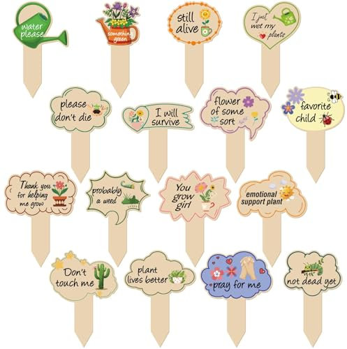 CRASPIRE 16 pz. Segnalini per Piante in Legno con Parole Divertenti Piccole Etichette per Piante da Giardino in Legno Cartellini per Giardinaggio Accessori per Esterni Interni Ancora Vivi per Patio