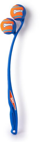 Chuckit! The Duo Double Ball Launcher - Hands Free Apportieren Hundespielzeug für interaktive Spielzeit, inklusive 2 Tennisbälle, Medium (1 Stück)