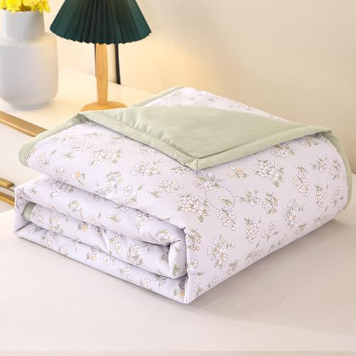 Odot Bettdecke Ohne Bezug Nutzbar Sommer, Waschbare Bettdecke Ohne Bezug Dünne Sommerbettdecke Leicht Doppelseitige Sommerdecke für Bett Sofa (Glockenblume,150 * 200cm)
