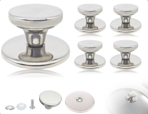 Emezddo 4 Stück Topfdeckelgriff,Hitzebeständiger Topfdeckelknopf,Universal Edelstahl Ersatzgriff mit Schrauben,verwendet für Wasserkocher,Pfannen und andere Küchenutensilien