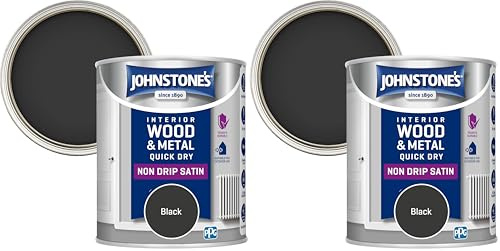 Johnstone's 303913 One coat Satin Black, 750 ml (Pack of 2)