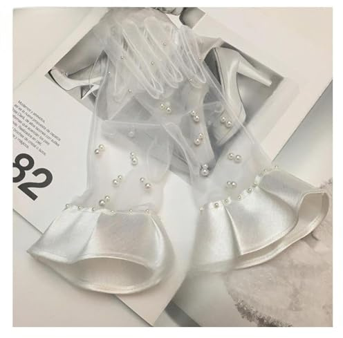 AMateschitz Perlen Tüll Handschuhe für Frauen Braut Handschuhe Kurze Tüll Handschuhe Blumen Handgelenk Spitzenhandschuhe Kostüm Zubehör für Party Hochzeit Oper Dinner ST069