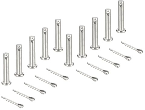 sourcing map Gabelkopfstifte, M5 x 25 mm, 304 Edelstahl, Einloch, Flachkopf, Anhängerkupplung, Verschlusssysteme mit Splinten für Möbelmontage, Anhänger, Rasenmäher, Silber, 10 Stück