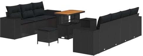vidaXL Trädgårdsoffset 10 pcs Svart konstrotting, Trädgårdsoffor, modern utemöbler, hållbara UV-motståndiga material, lättskött patiomöbler