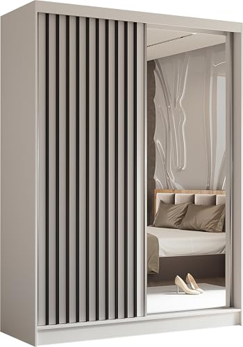 AXLIVING Cabinio Schrank mit Spiegel 160 cm Weiß mit Schwarzen Lamellen