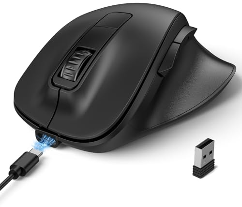 TECKNET Bluetooth Mouse (BT5.0/3.0 and 2.4G), Multi-Device Wireless Mouse, 4800 DPI Rechargeable Silent Mice, Computer Mouse with Thumb Rest, Ergonomic Wireless Mouse for Laptop/Mac/PC, Black
