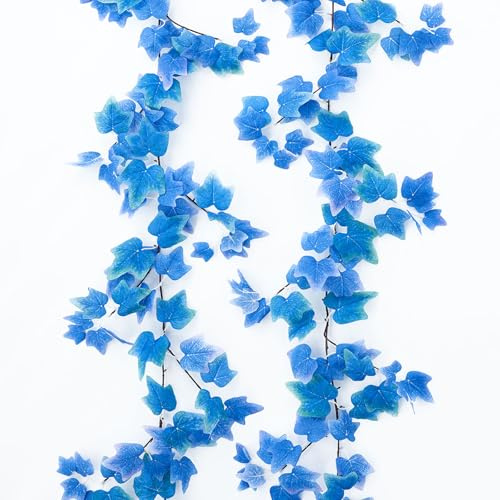 mizii Guirlande de lierre artificielle à 2 brins de 188 cm avec feuilles en soie à suspendre pour extérieur, fête de mariage, intérieur, chambre à coucher, décoration murale (bleu)