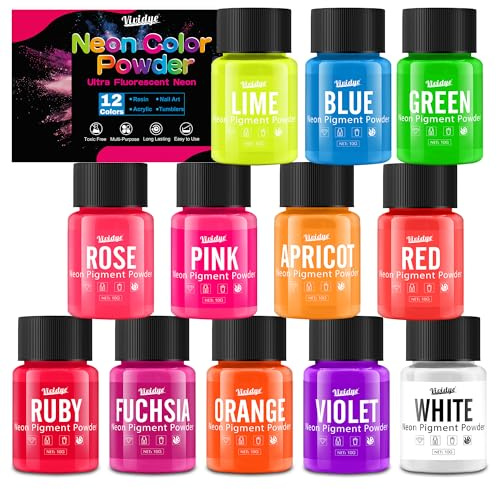 Neon Pigmentpulver - 12x10g Hochwertige Fluoreszierende Farbe für Epoxidharz, Nagelkunst, Slime, Malerei, Kerzen, Seifenherstellung, Lang Anhaltende Neonfarbe für Halloween-Dekoration, Bastelarbeiten