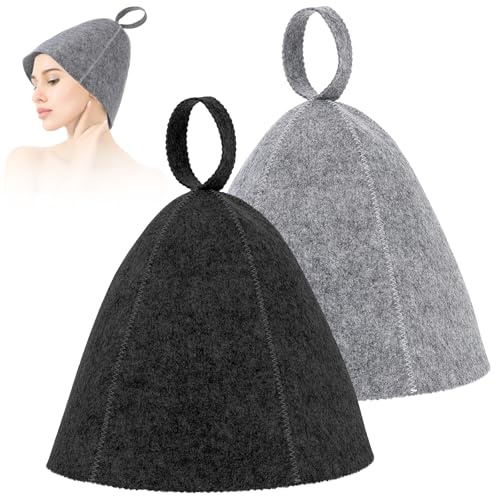 2 cappelli da sauna in feltro, cappello da sauna in lana, morbido berretto da sauna, cappello in feltro assorbente, accessorio per sauna per uomo e donna, taglia universale (grigio, nero)