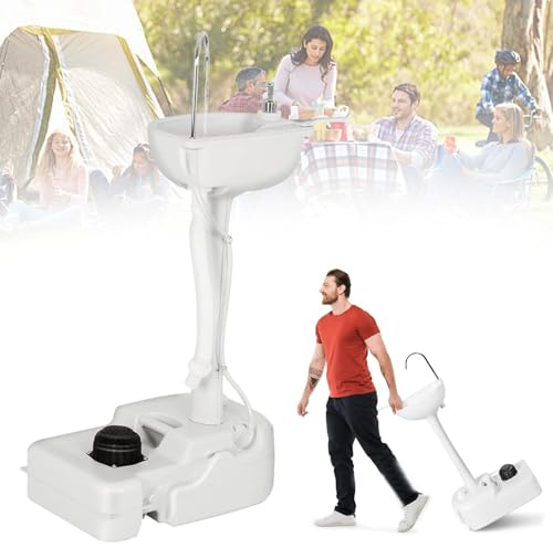 ZMJGLL Camping Tragbares Handwaschbecken mit Handtuchhalter und Seifenspender Rolling Wheels Outdoor-Entwässerungsausrüstung für Outdoor-Veranstaltungen