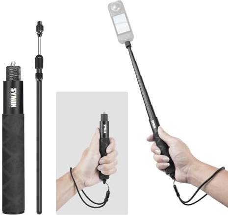SYMIK Invisible Selfie Stick for Insta360 (70 cm/27.6 in), Aluminum Alloy Extension Stick Portable Extendable Monopod Pole with 1/4'' Screw and Wrist Strap for Insta 360 X5 X4 Air X3 ONE X2 Osmo 360