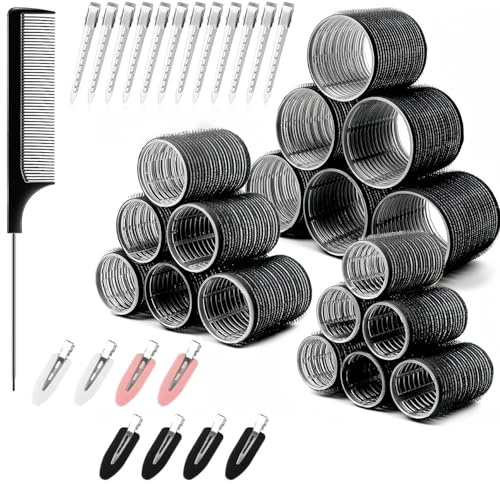 39PCS Self Grip Hair Rollers Set,Hair Rollers,4 Sizes,Hair Curlers Rollers with Clips for Long Medium Short Thick Fine Volume Bangs