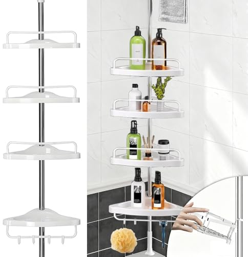 Vlocky Bathroom Shelf, 4 - Tier Adjustable Shower Caddy, No - Drill Corner Shelf, Shower Storage Organizer (Up to 102.4in), White