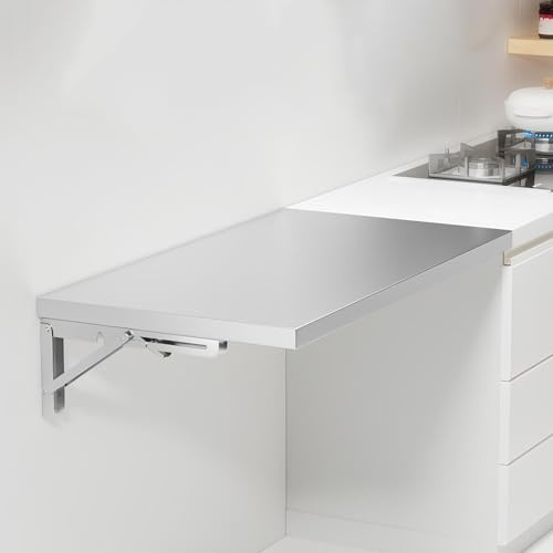 Mesa Plegable De Pared De Acero Inoxidable, Estante Abatible Para Refrigerios, Escritorio Flotante Con Soporte Para Vagones Comedor Cocinas Garajes Lavanderías(23.6x9.8in)