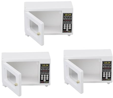 Jiawu Micro-Ondes Fonctionnel pour Maison de Poupée, Conception Réelle, Configuration à L'échelle 1:12, Améliore la créativité, Bois Blanc, Paquet de 3 pour Les Collectionneurs