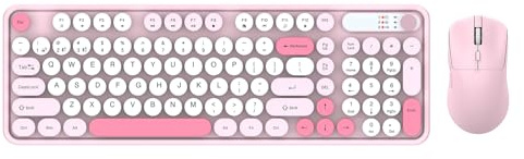 GOWENIC Wireless Keyboard Mouse Combo Dual Mode, Built For Comfort, with a 400mAh Keyboard Battery and a 300mAh Mouse Battery, For Computer and Laptop (Pink)