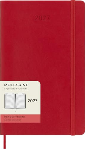Moleskine Tageskalender 2027, 12-Monats-Planer mit Softcover, Elastischer Verschluss, Format Large 13x21 cm, Scharlachrot