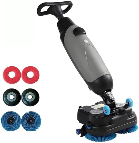 DHMYYXGS Électrique Autolaveuse Sol Professionnel,Polisseuses pour Sols, Double Brosse & Largeur Nettoyage 43 Cm,240 RPM Nettoyage Profond,pour Domicile,Bureau & Garages,sans Fil & Compacte Grey