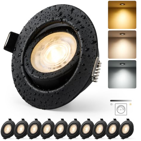 HOMEOW LED Einbaustrahler 230V Dimmbar Metallgehäuse IP44 Schwarz 10er Set | LED Spots Lochmaß 68mm - 80mm Badezimmer Deckenspots Flach Schwenkbar 6W Warmweiß Neutralweiß Kaltweiß Stufenlose Dimmung