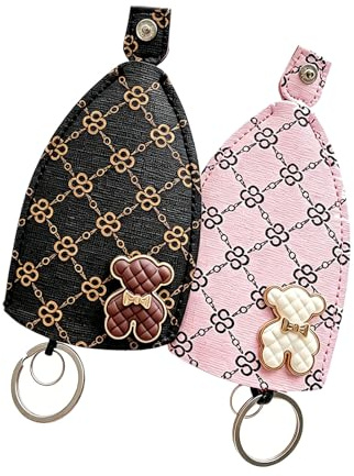 EMTPJAL Leather Key Bag - 2 Pcs Key Pouch, Keyring Pouch, Pu Key Covers for House Keys, Car Key Pouch, Waterproof Pull Type Key Cover for Men Women, Creative Pull-out Cute Large-capacity Car Key Case