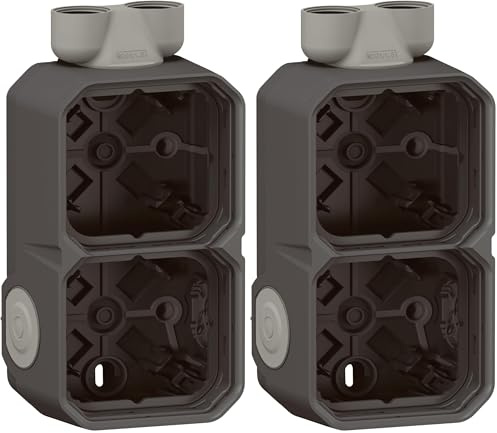 LEGRAND, Plexo New Feuchtraum Aufputzdose 2-fach, Aufputzgehäuse, 2 Membranen, 2 ISO 20 Kabelzugänge, horizontal und vertikal installierbar, Farbe: Anthrazit, 069610L (Packung mit 2)