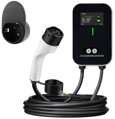 DSOUWEH Stazione di ricarica per veicoli elettrici da 11 kW 16 A TIPO 2 con gancio Ricarica intelligente a parete integrata con app WiFi Bluetooth Stazione di, 7KW 32A monofase