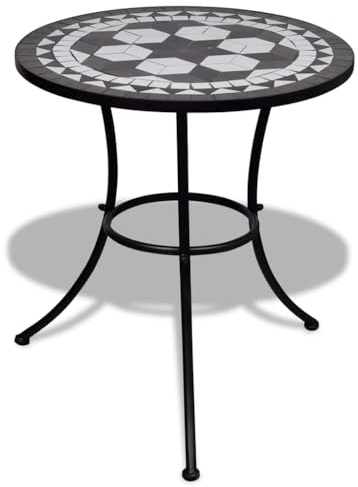LoogCape Table d'appoint en mosaïque noire et blanche, 60 cm, en céramique, structure en fer revêtu par pulvérisation, facile d'entretien, pour balcon, jardin, terrasse, utilisation en extérieur
