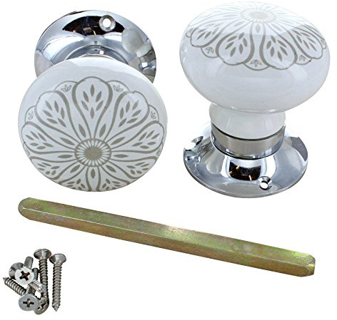 G Decor Set of Success Handcrafted Ceramic Mortice Door Handles Internal Turning Knobs for Bedroom, Entry & Interior Room Doors with Chrome Base