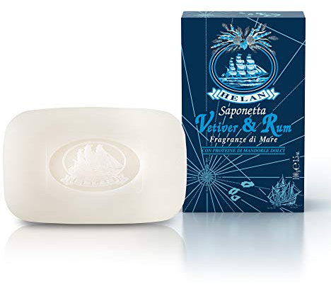 Helan Vetiver & Rum - Solid Hand Soap & Body Soap for a Gentle & Natural Cleansing - Scented Soap Bar for Soft, Moisturised & Hygienised Skin, Enriched with Sweet Almond Oil - Made in Italy, 100 g