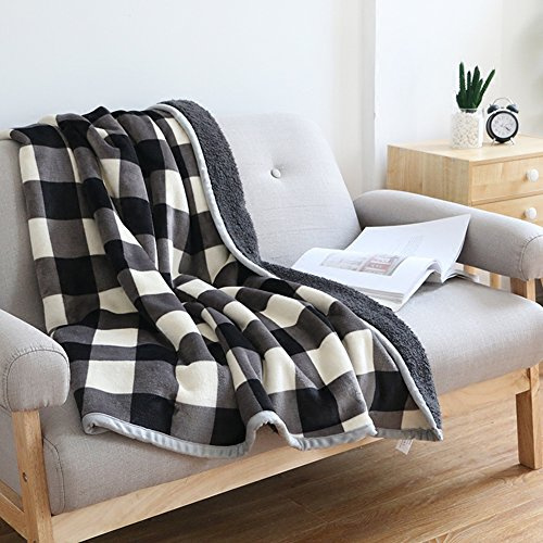 Ukeler Buffalo Rutig/pläd filt 152 cm x 127 cm för soffa – ultramjuk plysch flanell fleece sherpa överkast för barn och vuxna