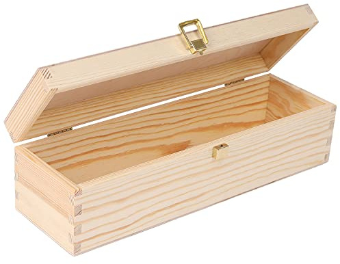 Creative Deco Vin Trälåda Vanligt | 1 Mellanslag | 36 x 11 x 9,8 cm | Julklappslåda Julen Flaskgåva Trähållare Perfekt för Decoupage, Förvaring, Dekoration