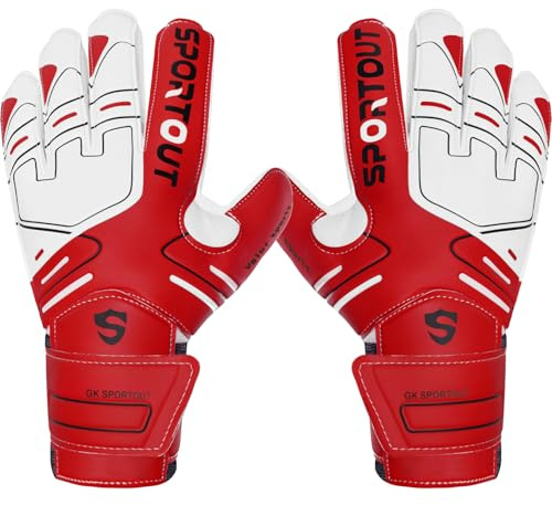 Sportout Gants de gardien de but pour adulte et enfant - Prise en main résistante avec une protection optimale des doigts contre les blessures,Rouge,6