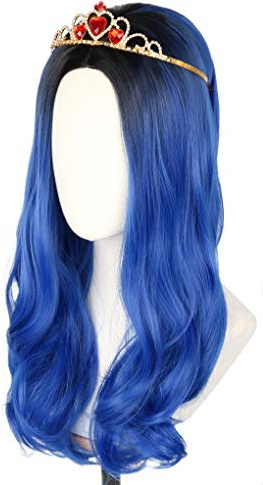 Topcosplay Perücke für Damen Erwachsene, Lockige Perücke Lang Blau Karneval Halloween Kostüm Party Perücken