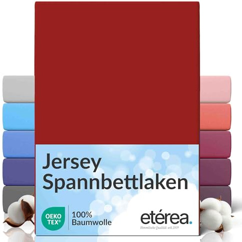 etérea Comfort Jersey Påslakan 90x200cm - 100x200 Oekotex Made in Green - 100% bomull, jersey, monterat lakan upp till 25 cm högt - lakan 90x200-100x200 cm Körsbär