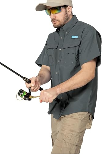 Tuna Men’s Fishing Shirt Short Sleeve UPF 50+ Sun Protection Quick Dry Breathable Lightweight Hiking Shirts(7# XL Dark Gray)