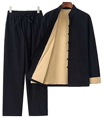 Herren Kung Fu Leinen Anzug - Traditionelle Lange ÄrmelKampfkunst Uniform Tai Chi Klassisch Tangzhuang,Geeignet für Morgengymnastik Judo Wushu Wing Chun