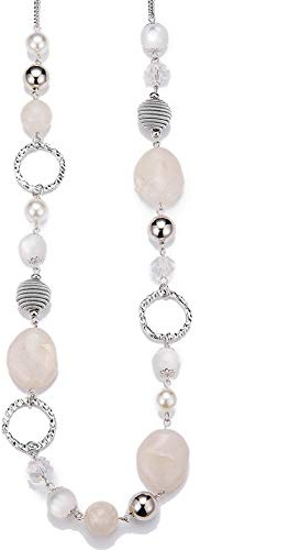 BULINLIN Long Beaded Silver Necklace for Her Crystal Bead Sweater Chain Fashion Jewelry Necklace Birthday Gifts for Women Mum(White)