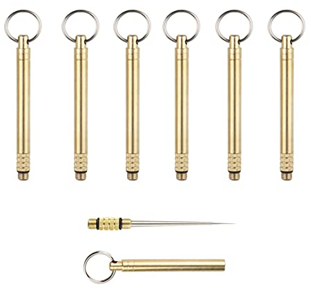 Lot de 6 cure-dents Ttragbare Titanium - Cure-dents intégré - Avec porte-clés - Cure-dents télescopiques en métal - Fourche à fruits - Support étanche - Pour le camping en plein air - Doré