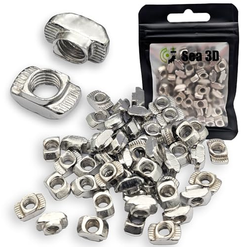 Sea 3D 50 Stück M4 Hammermutter 6mm Nut 6 aus verzinkten Stahl rostfrei, 2020 Aluprofil Hammerkopfmutter T-Nut Nutenstein