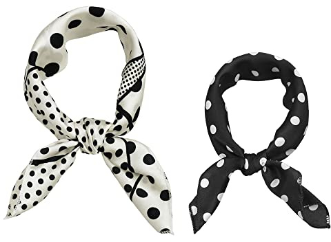 Allegra K 2Pcs 50cm 1950s Polka Dots Square Scarf Head Neck Scarves White&Black 50 * 50cm/19.69 * 19.69(L*W)