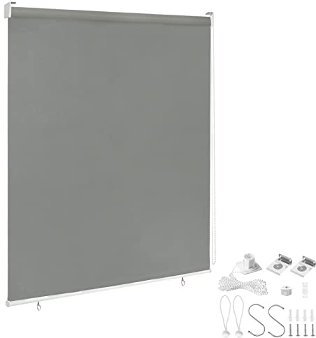 YRHome Außenrollo Balkon Senkrechtmarkise Rollo Balkonrollo 100 x 140 cm Balkonmarkise Sonnenschutz 100% Blickdicht UV-beständige Sichtschutz Rollo Windschut Beschattung Grau