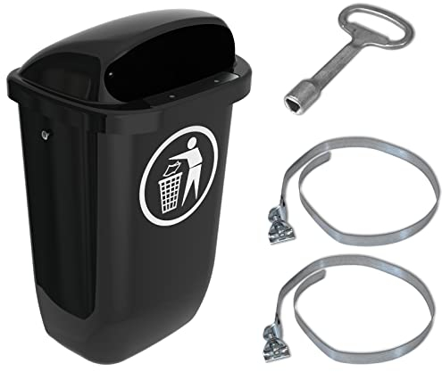SULO Original Set Abfallbehälter Papierkorb mit Regenhaube | Der Klassiker Made in Germany | 50 Liter | Dunkelgrau | Mit 2 Befestigungsschellen & 1 Dreikantschlüssel | H740xB432xT256mm