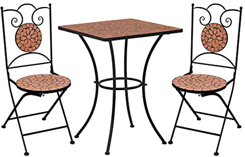 Mogou 3-TLG. Bistro-Set, Bistrotisch Mit 2 Stühlen, Gartenset Tisch Und Stühle, Balkontisch Klein, Bistroset, Mosaik Keramik Terrakotta